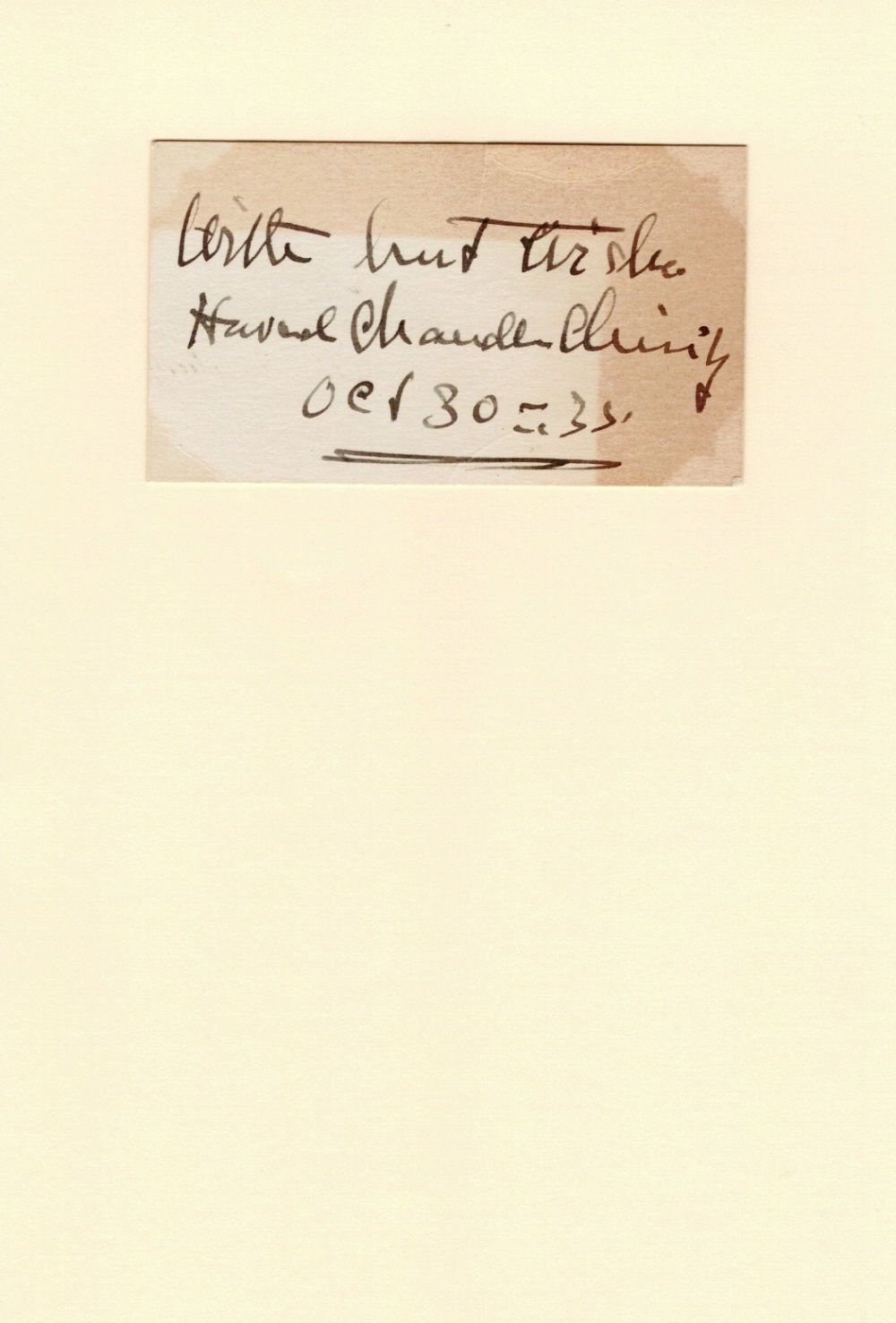 Image for AUTOGRAPH: A calling card INSCRIBED, SIGNED & DATED by the American Artist & Illustrator HOWARD CHANDLER CHRISTY. AUTOGRAPH: A calling card INSCRIBED, SIGNED & DATED by the American Artist & Illustrator HOWARD CHANDLER CHRISTY.