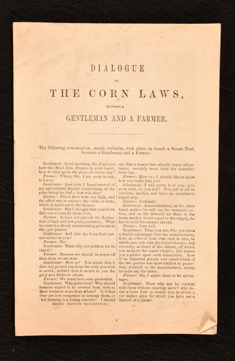 National Anti-Corn-Law League [issued] - Dialogue on the Corns Laws, between a Gentleman and a Farmer